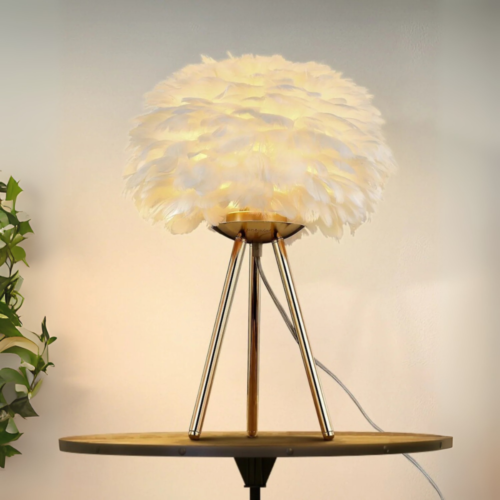 Elegant Feather Table Lamp with Sculpted Metal Legs – Bedside Table Lamp for Bedroom and Living Room Decor 3