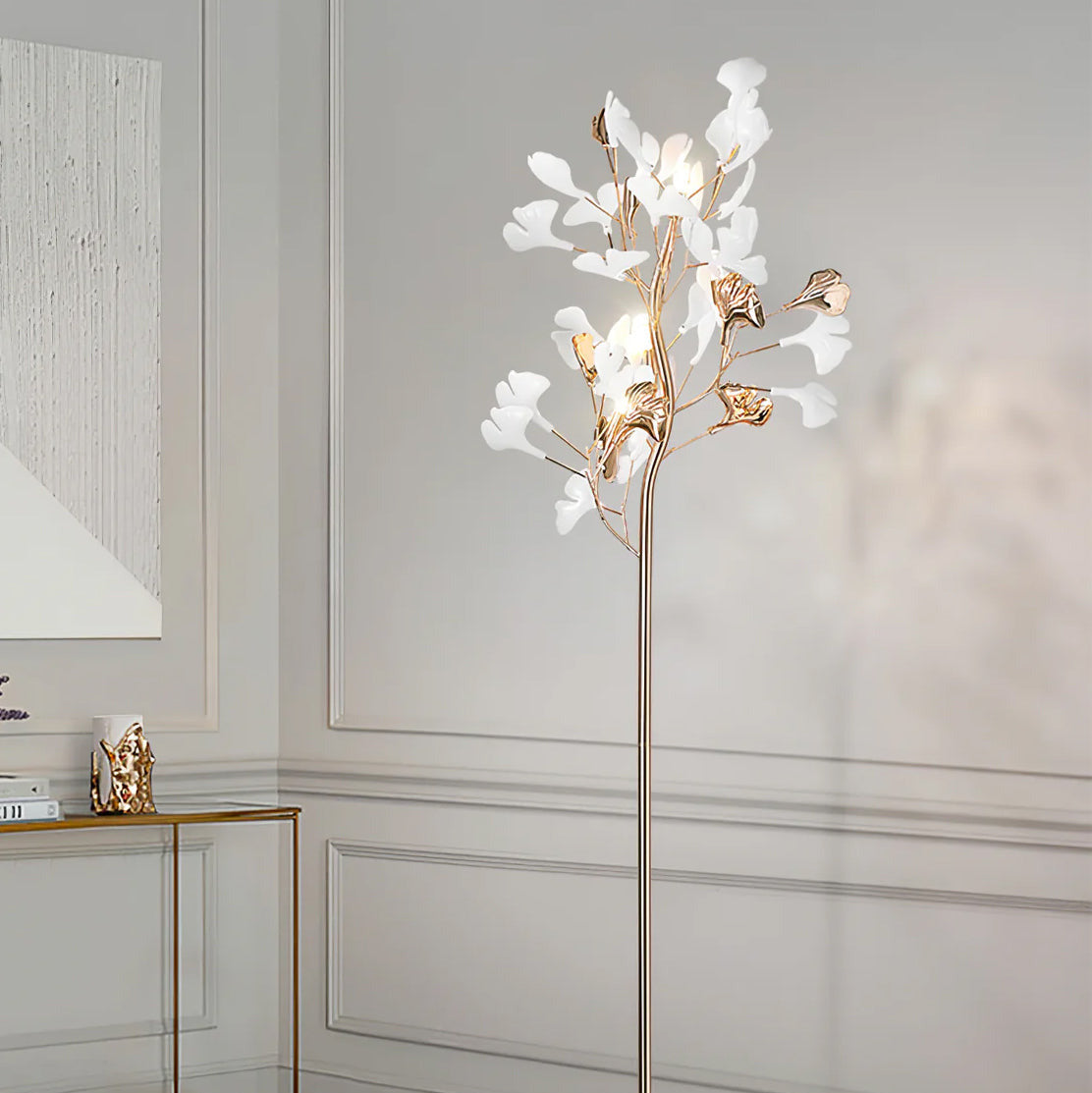Elegant Ginkgo Leaf Floor Lamp with Gold Metal Base – Ideal for Living Room and Bedroom 3