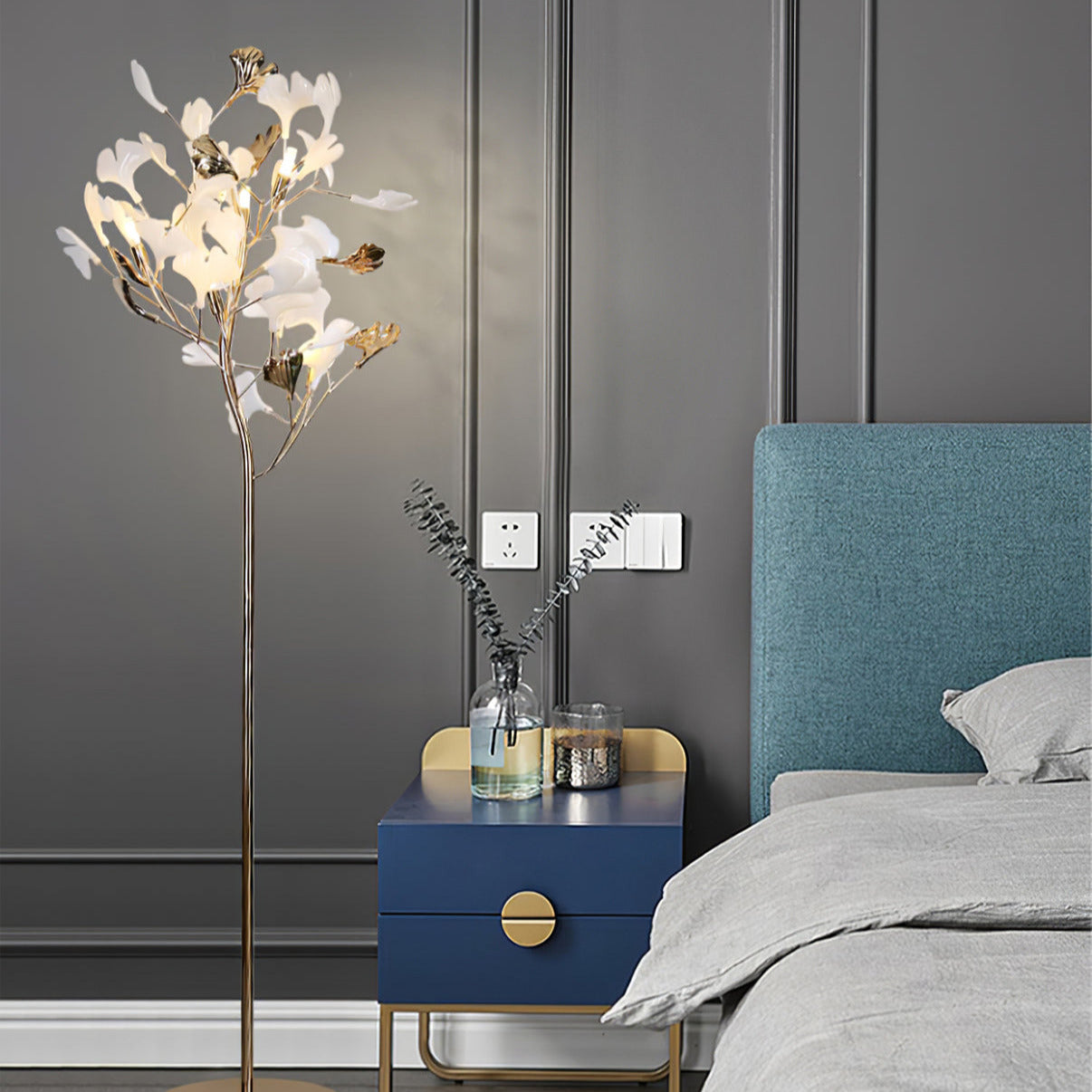 Elegant Ginkgo Leaf Floor Lamp with Gold Metal Base – Ideal for Living Room and Bedroom 5