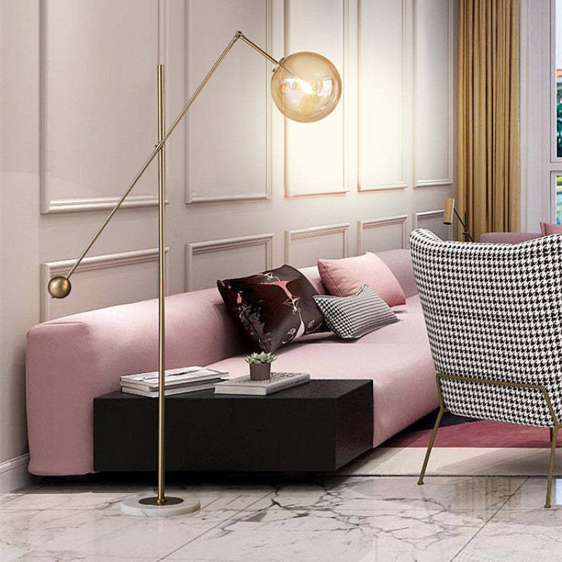 Elegant Gold Arc Floor Lamp – Modern Design for Living Room and Bedroom, Adjustable Height with Glass Shade 0