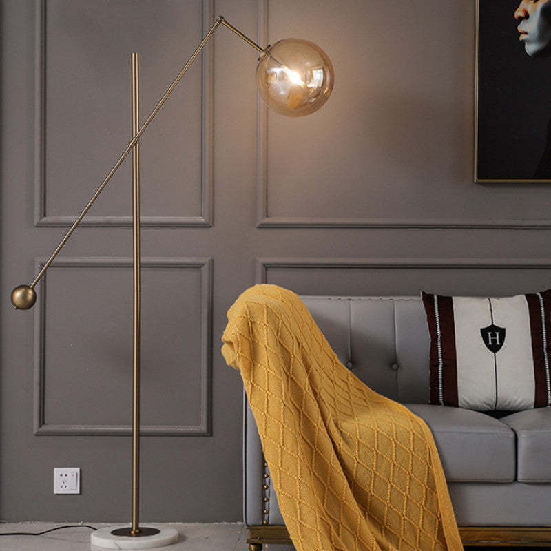 Elegant Gold Arc Floor Lamp – Modern Design for Living Room and Bedroom, Adjustable Height with Glass Shade 3