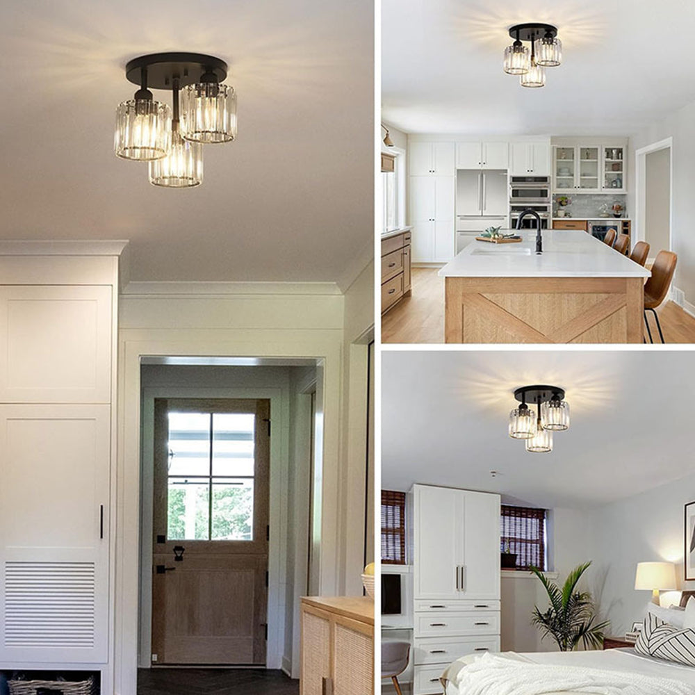 Elegant Modern Crystal Semi-Flush Ceiling Light for Bedroom and Living Spaces – 25cm Diameter, Iron and Glass Design 2