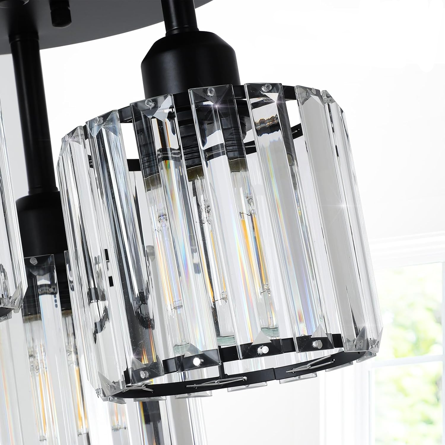 Elegant Modern Crystal Semi-Flush Ceiling Light for Bedroom and Living Spaces – 25cm Diameter, Iron and Glass Design 8