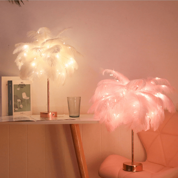 Elegant Ostrich Feather Table Lamp with Adjustable Branches – Battery Operated Cordless Design for Cozy Bedside or Living Room Lighting 3