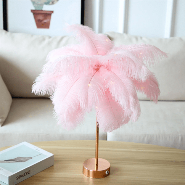 Elegant Ostrich Feather Table Lamp with Adjustable Branches – Battery Operated Cordless Design for Cozy Bedside or Living Room Lighting 4