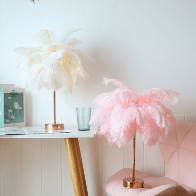 Elegant Ostrich Feather Table Lamp with Adjustable Branches – Battery Operated Cordless Design for Cozy Bedside or Living Room Lighting 5