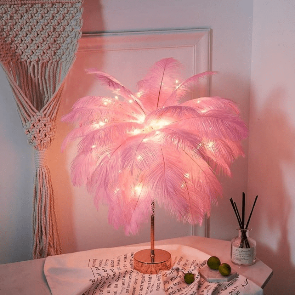 Elegant Ostrich Feather Table Lamp with Adjustable Branches – Battery Operated Cordless Design for Cozy Bedside or Living Room Lighting 6