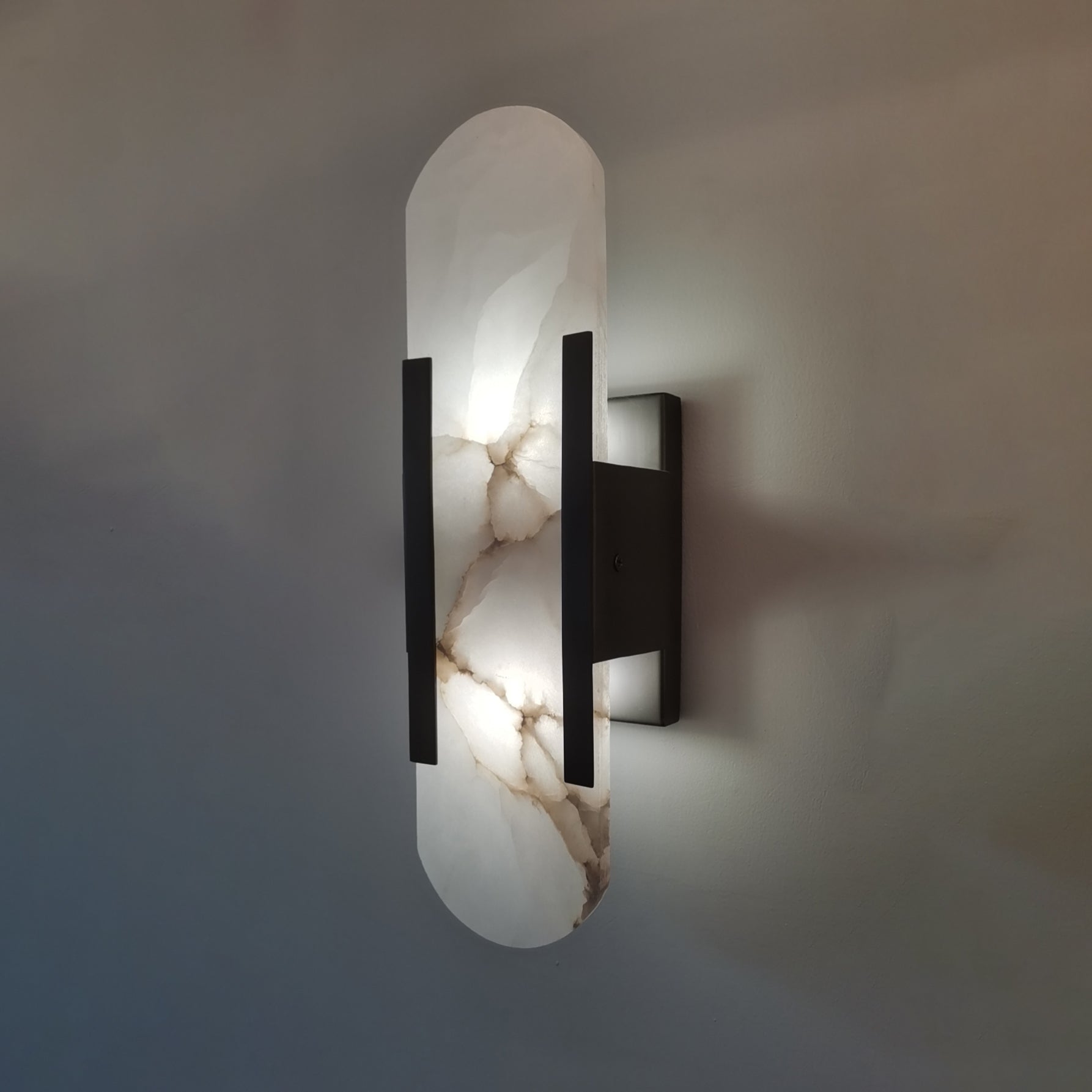 Elegant Oval Marble Wall Sconce Lighting with Adjustable LED – Durable Wall Lamp for Home Decor 0