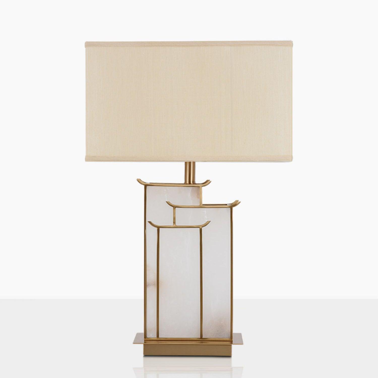 Elegant Rectangular Glass Table Lamp with Alabaster Shade – Modern Bedside or Desk Lamp for Stylish Indoor Lighting 0