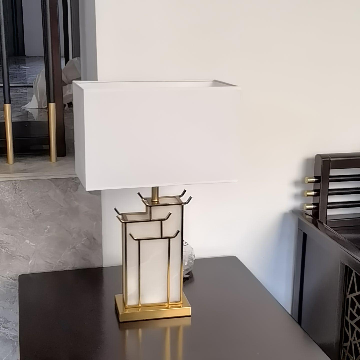 Elegant Rectangular Glass Table Lamp with Alabaster Shade – Modern Bedside or Desk Lamp for Stylish Indoor Lighting 6