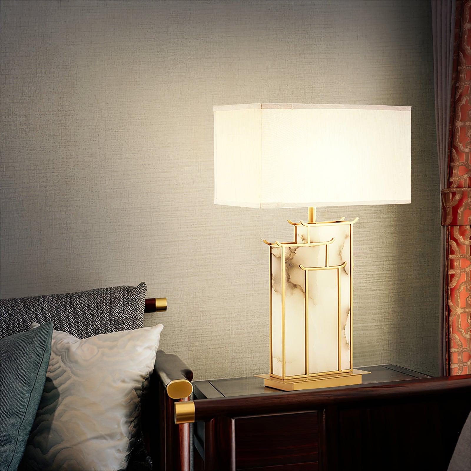Elegant Rectangular Glass Table Lamp with Alabaster Shade – Modern Bedside or Desk Lamp for Stylish Indoor Lighting 8