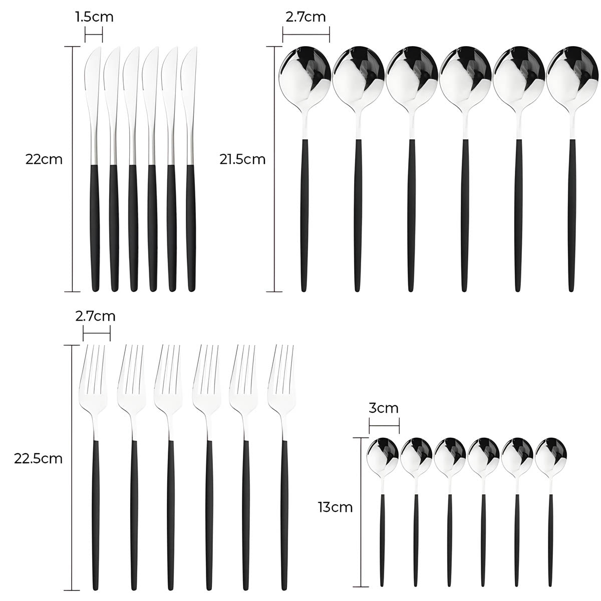 Elegant Stainless Steel Cutlery Set with Gold Finish and Black Handles – Modern Dining Essentials 0