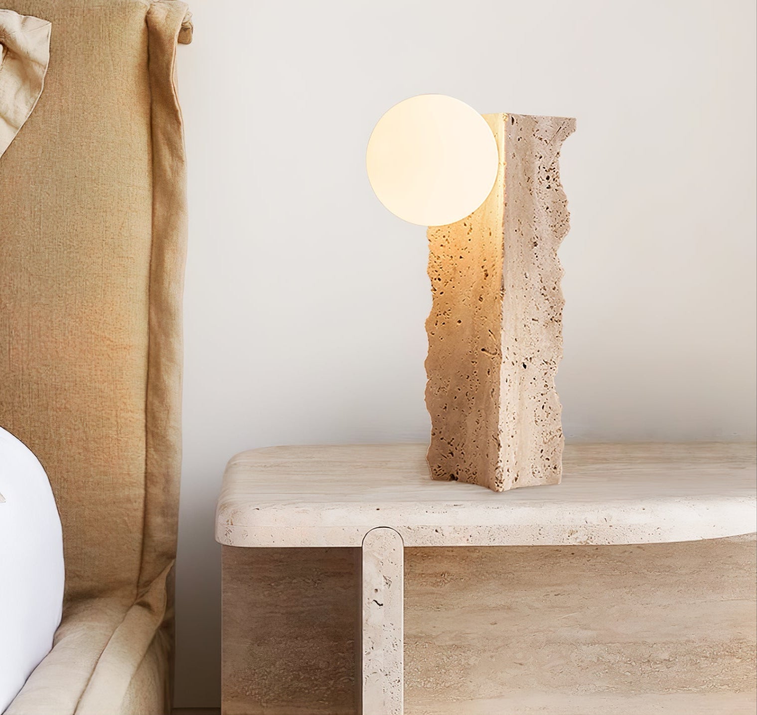 Elegant Yellow Travertine Table Lamp for Indoor Use – LED or Edison Bulb Compatible Bedside or Desk Lamp 4