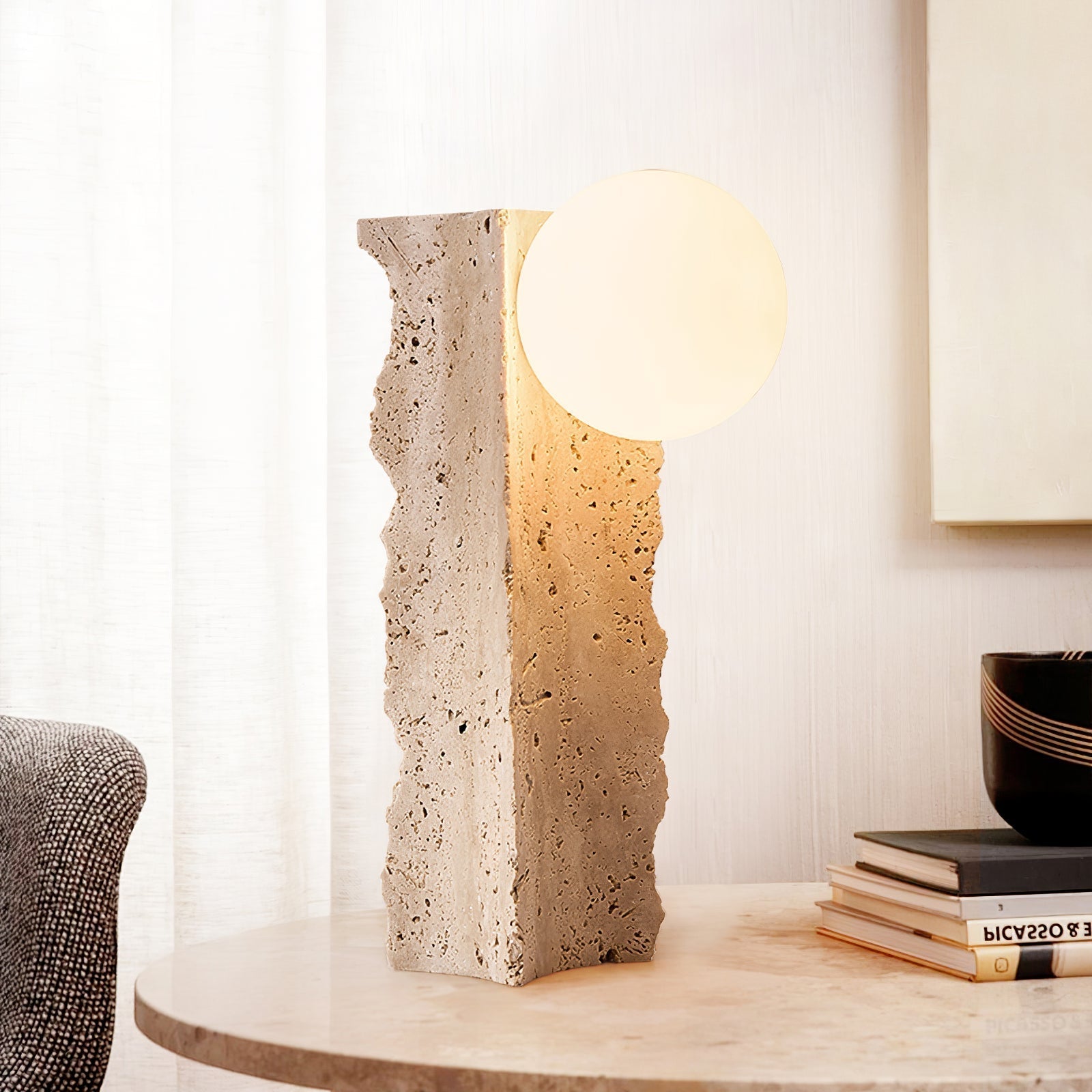 Elegant Yellow Travertine Table Lamp for Indoor Use – LED or Edison Bulb Compatible Bedside or Desk Lamp 5