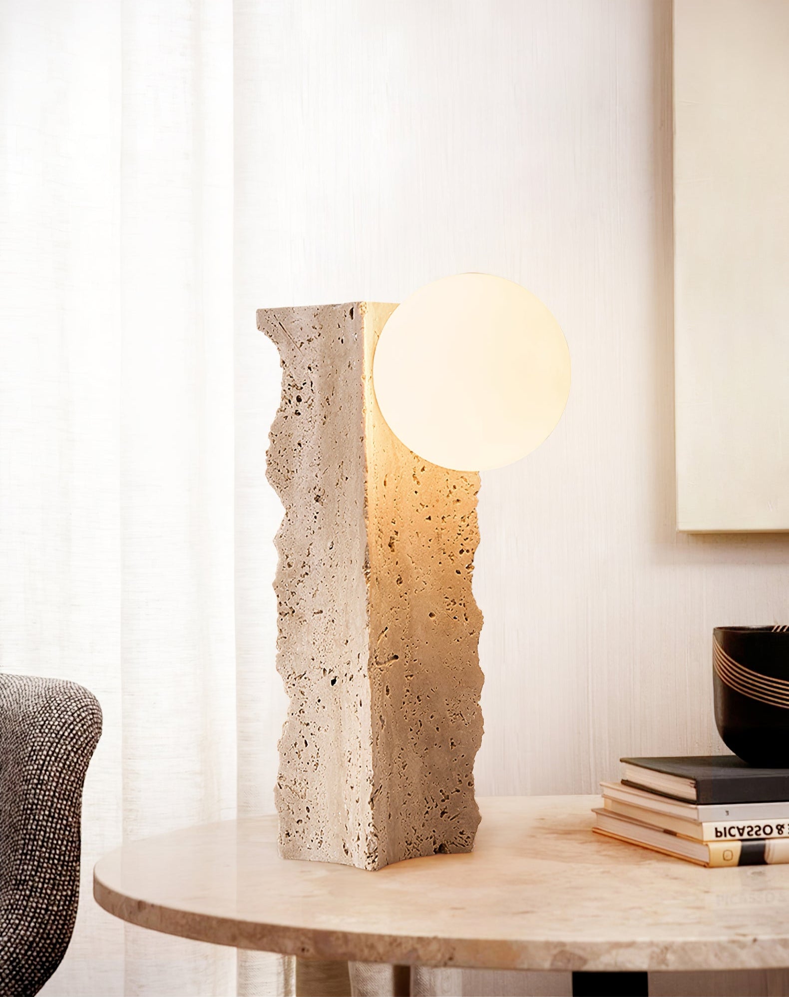 Elegant Yellow Travertine Table Lamp for Indoor Use – LED or Edison Bulb Compatible Bedside or Desk Lamp 6