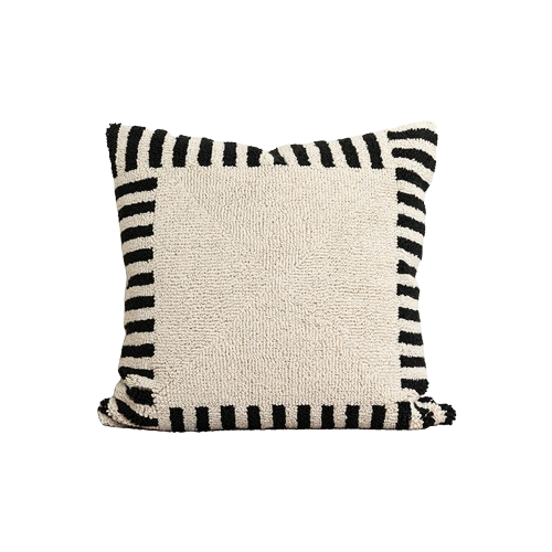 Emma Tufted Cushion Cover 100% Cotton, Modern Black and Beige Stripe, 50x50 cm – Stylish Sofa and Couch Cushion Cover 0