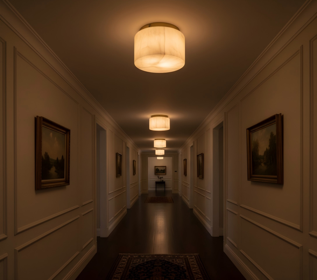 Flush Mount Ceiling Light Fixture in Alabaster - LED Compatible, Minimalist Design, Warm Glow - Available in Multiple Sizes and Finishes 6