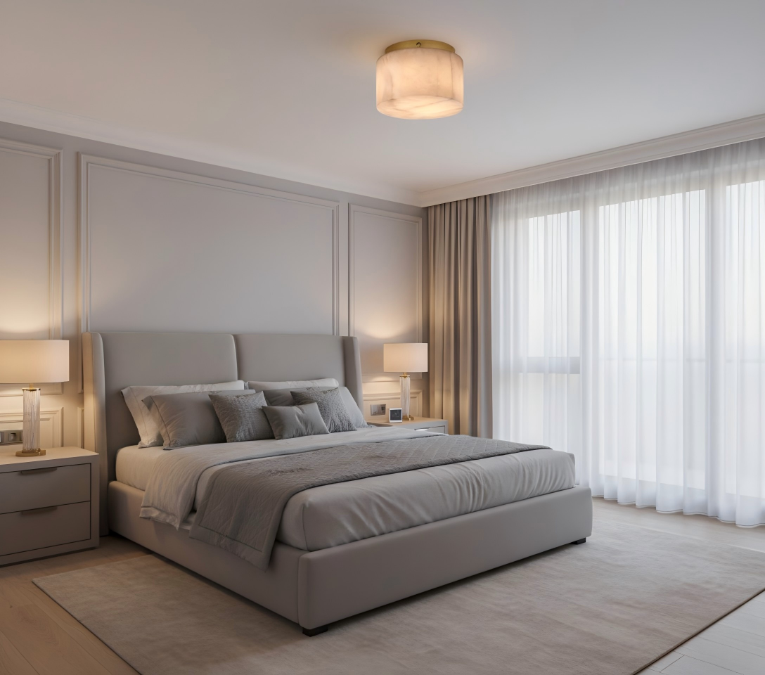 Flush Mount Ceiling Light Fixture in Alabaster - LED Compatible, Minimalist Design, Warm Glow - Available in Multiple Sizes and Finishes 7