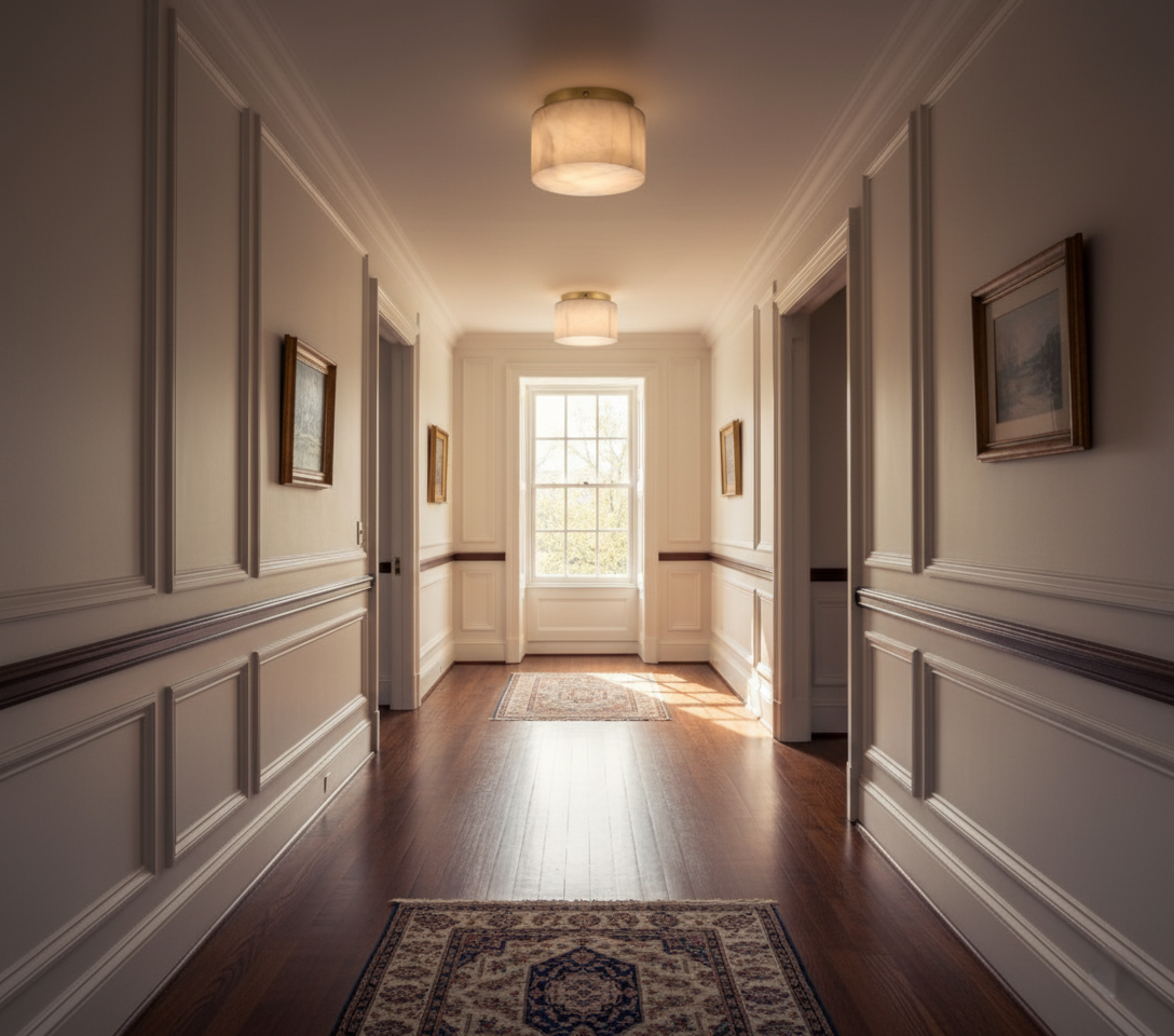 Flush Mount Ceiling Light Fixture in Alabaster - LED Compatible, Minimalist Design, Warm Glow - Available in Multiple Sizes and Finishes 8