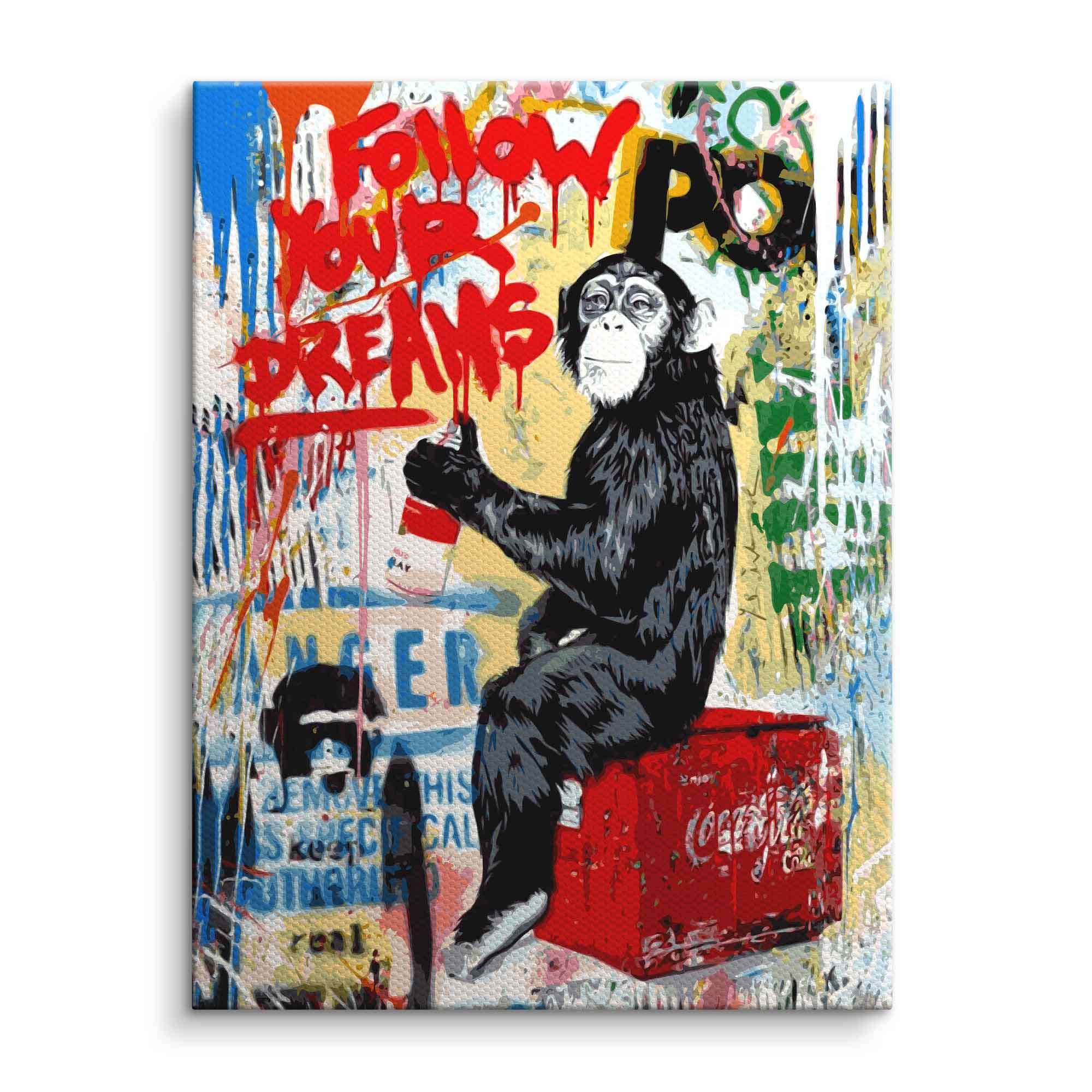 Follow Dreams Art Print – Vibrant Monkey and Graffiti Canvas Art with High-Quality Craftsmanship, Ready to Hang 0