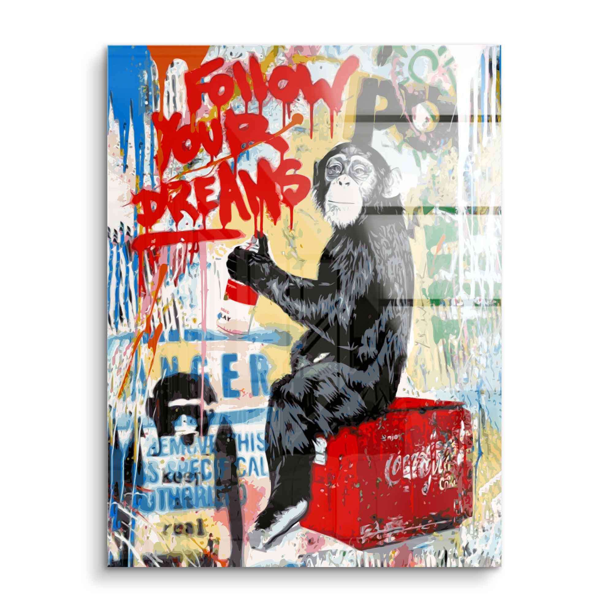 Follow Dreams Art Print – Vibrant Monkey and Graffiti Canvas Art with High-Quality Craftsmanship, Ready to Hang 1