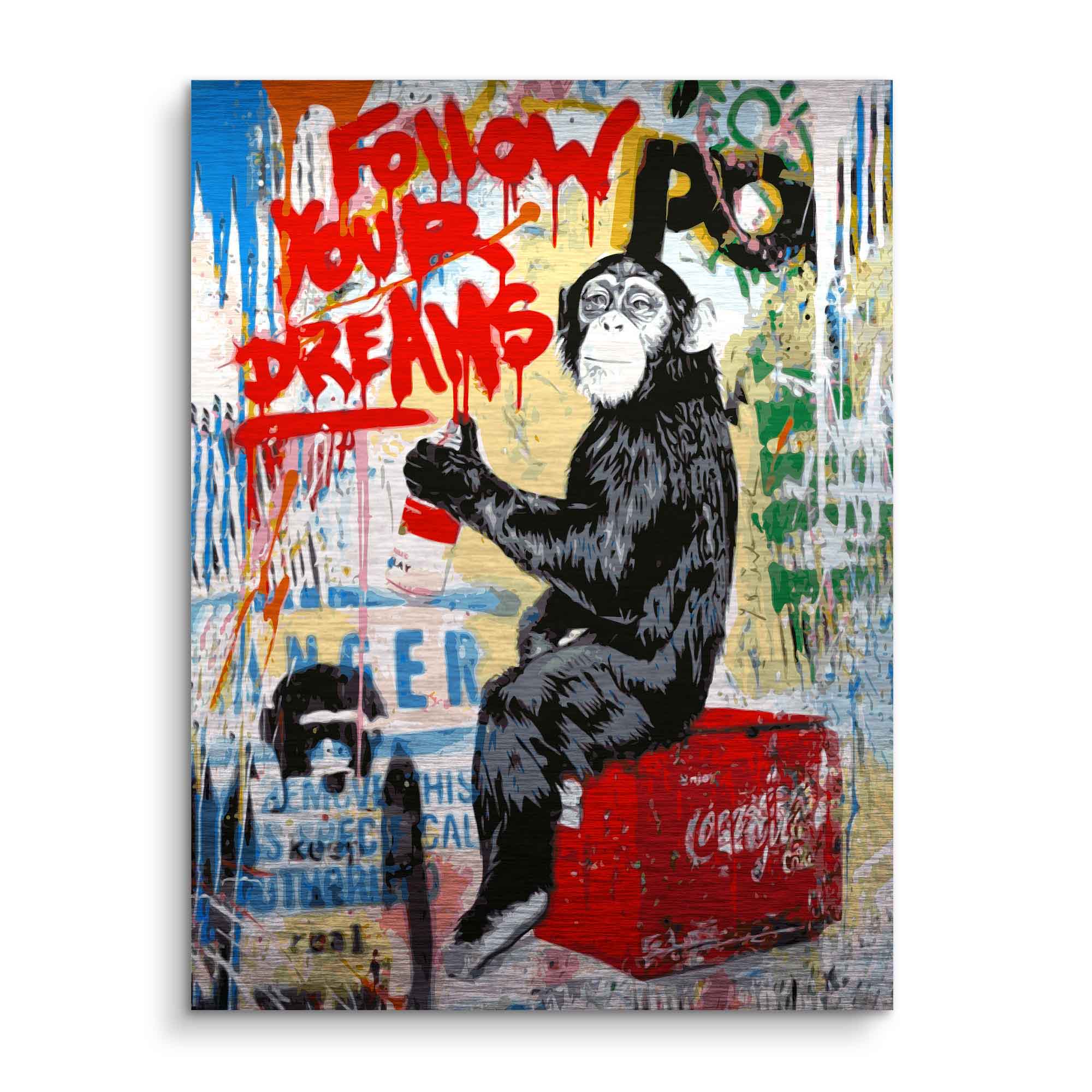 Follow Dreams Art Print – Vibrant Monkey and Graffiti Canvas Art with High-Quality Craftsmanship, Ready to Hang 2