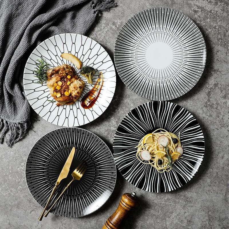 Geo Pattern Ceramic Plates – Durable Porcelain Dinnerware Set, Microwave and Dishwasher Safe 1