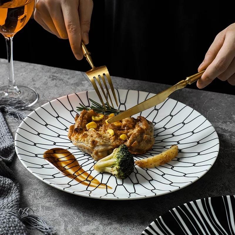 Geo Pattern Ceramic Plates – Durable Porcelain Dinnerware Set, Microwave and Dishwasher Safe 3