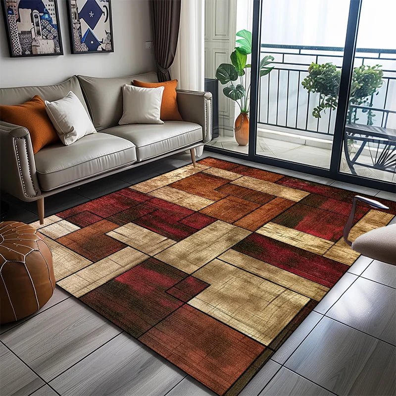 Geometric Carpet with Non-Slip Backing and Versatile Placement