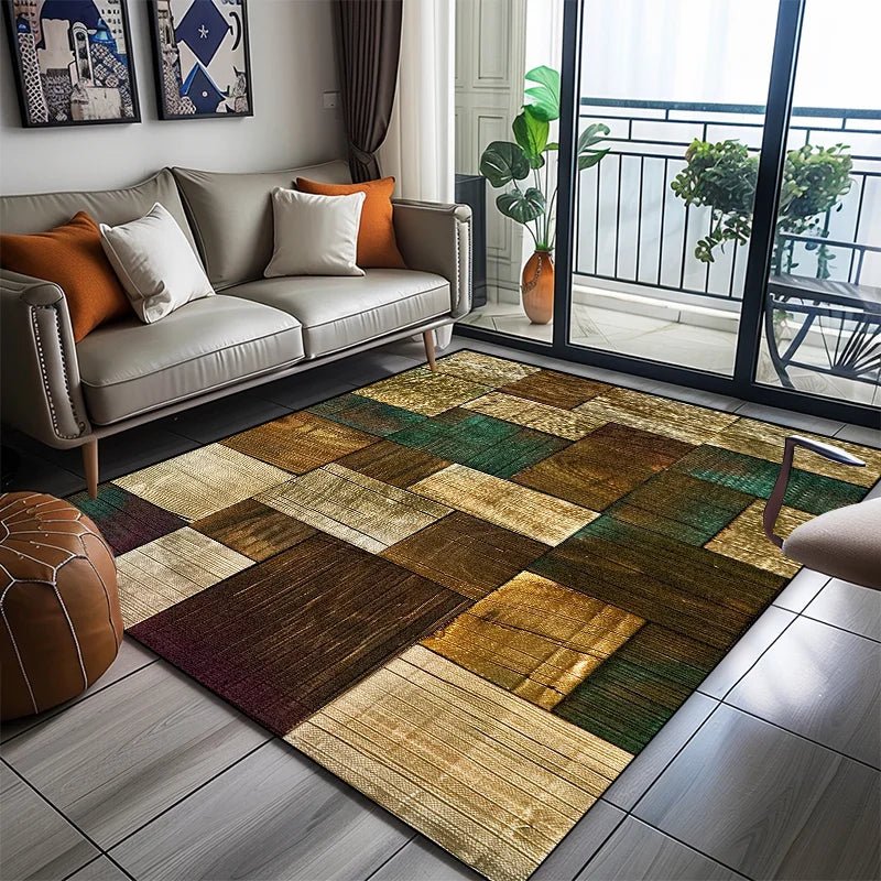 Geometric Carpet with Non-Slip Backing and Versatile Placement