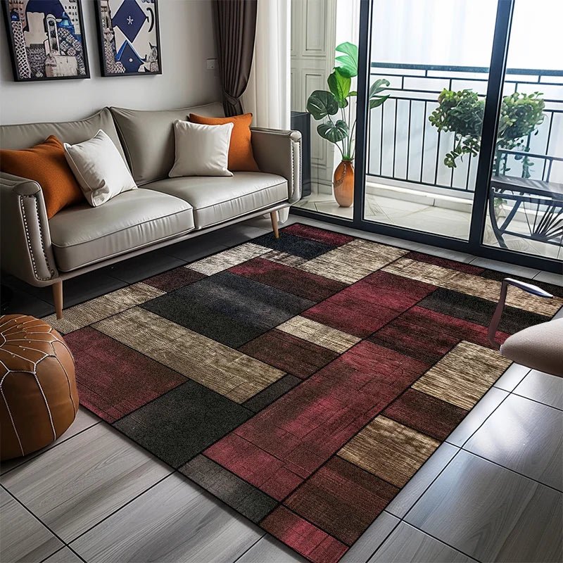 Geometric Carpet with Non-Slip Backing and Versatile Placement