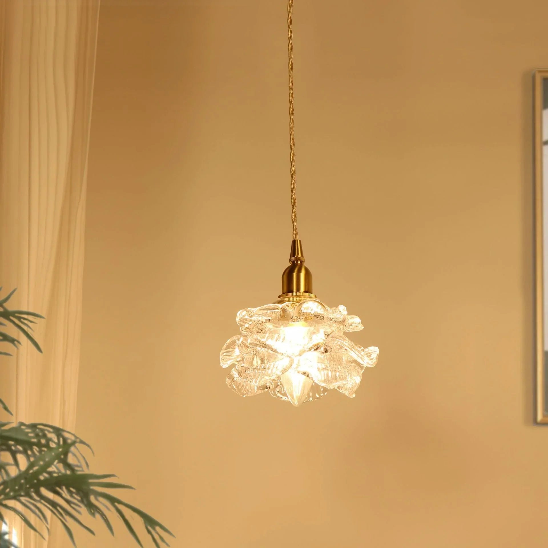 Gold Flower Shaped Glass Pendant Light - Elegant Kitchen Pendant Lighting Fixture with Adjustable Height 0
