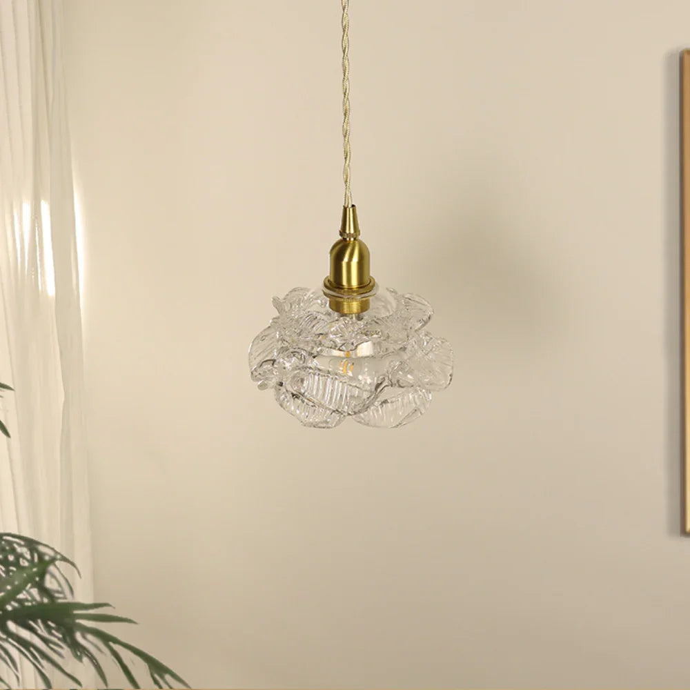 Gold Flower Shaped Glass Pendant Light - Elegant Kitchen Pendant Lighting Fixture with Adjustable Height 2