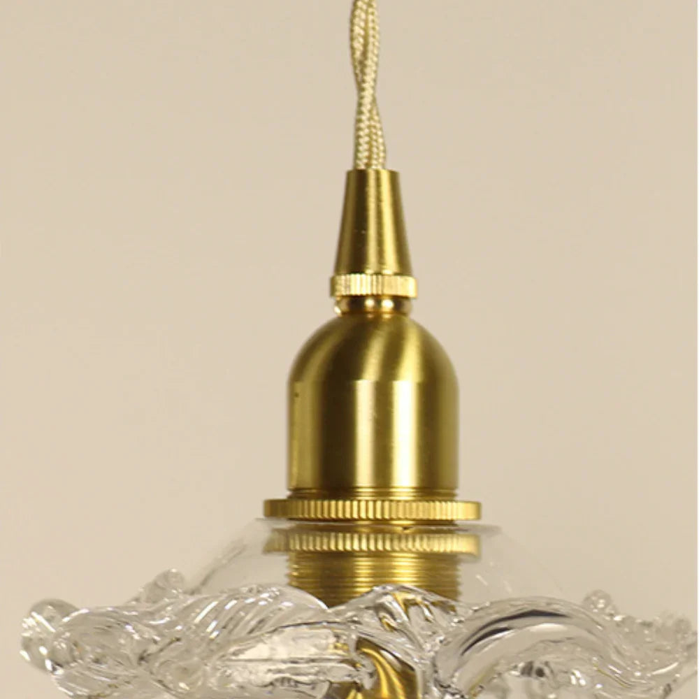 Gold Flower Shaped Glass Pendant Light - Elegant Kitchen Pendant Lighting Fixture with Adjustable Height 7
