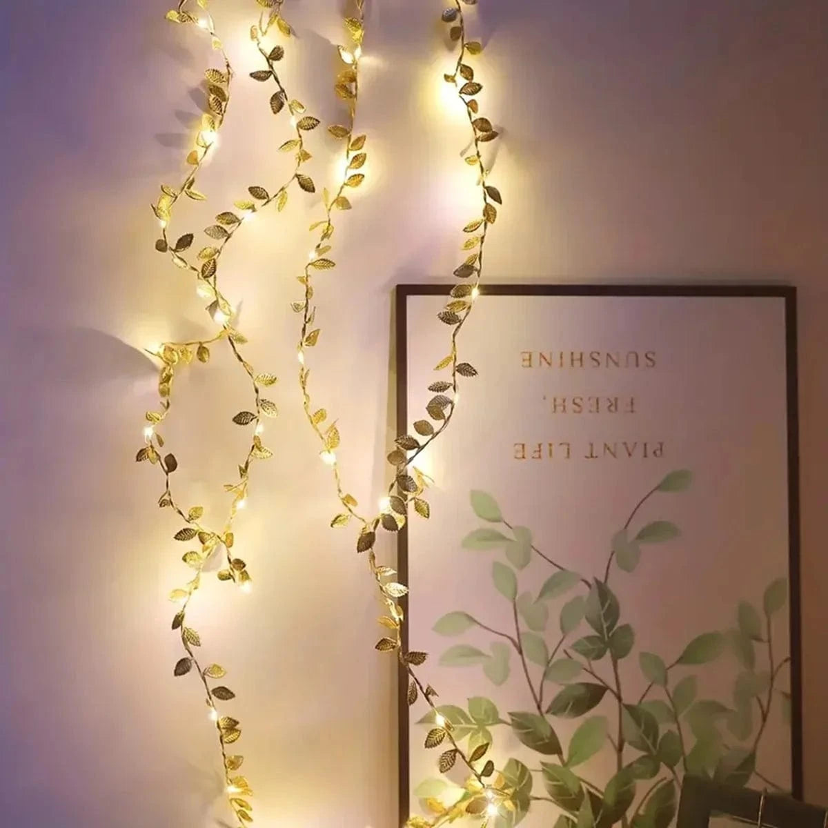Gold Leaf LED String Lights – Battery Operated Outdoor Party Lights for Home Decor, Warm White Glow, IP65 Waterproof, Multiple Lengths 5