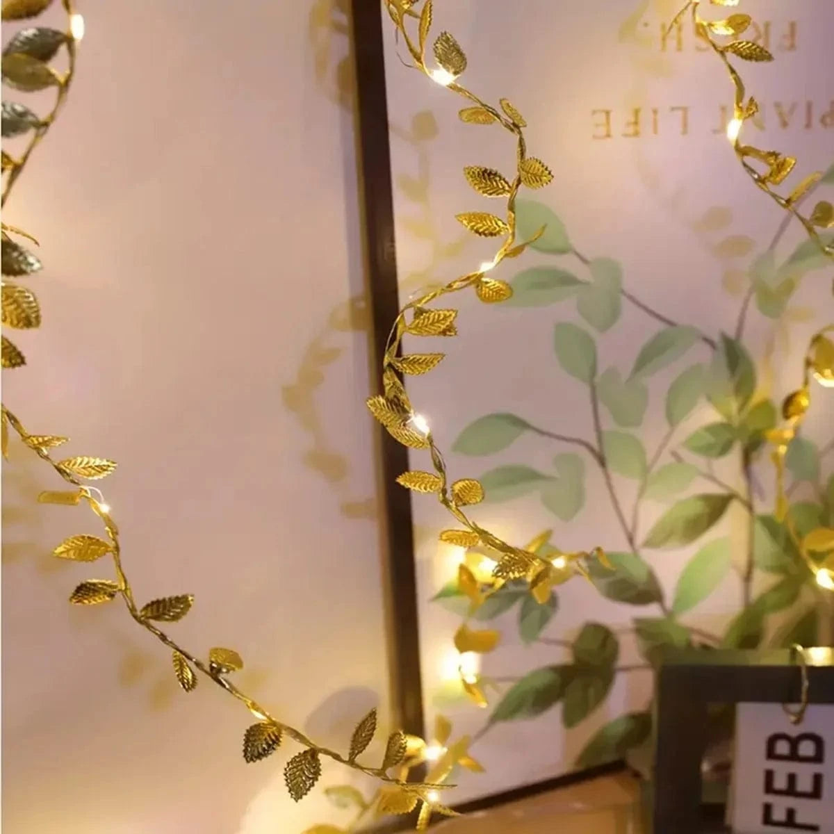 Gold Leaf LED String Lights – Battery Operated Outdoor Party Lights for Home Decor, Warm White Glow, IP65 Waterproof, Multiple Lengths 8