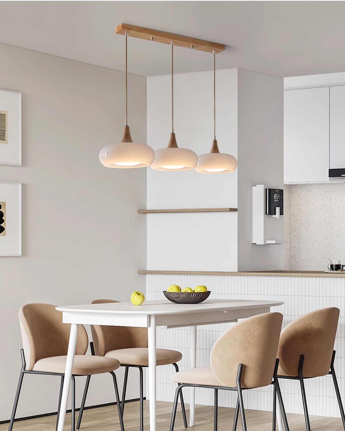 Hailie Pendant Lamp with Glass Shade and Wooden Accents – Modern Ceiling Light for Indoor Use 3