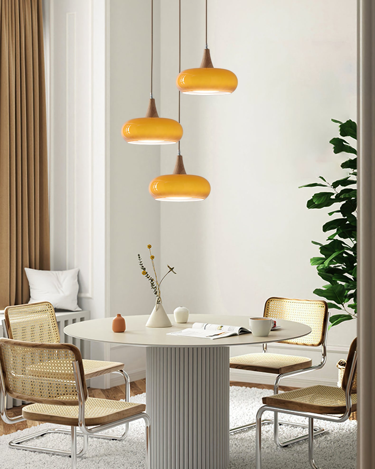 Hailie Pendant Lamp with Glass Shade and Wooden Accents – Modern Ceiling Light for Indoor Use 4