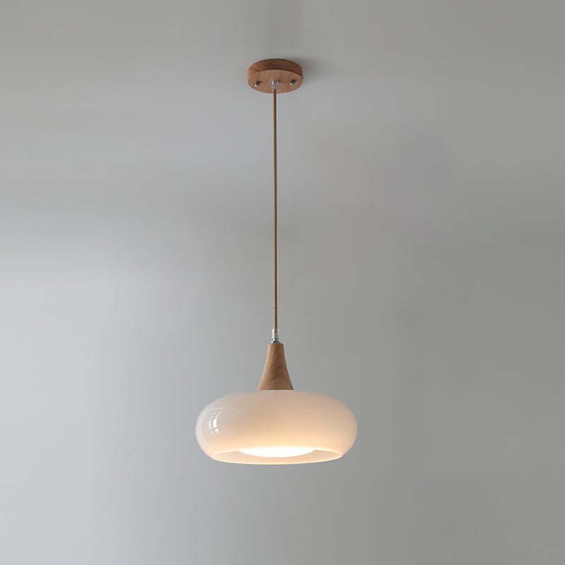 Hailie Pendant Lamp with Glass Shade and Wooden Accents – Modern Ceiling Light for Indoor Use 9
