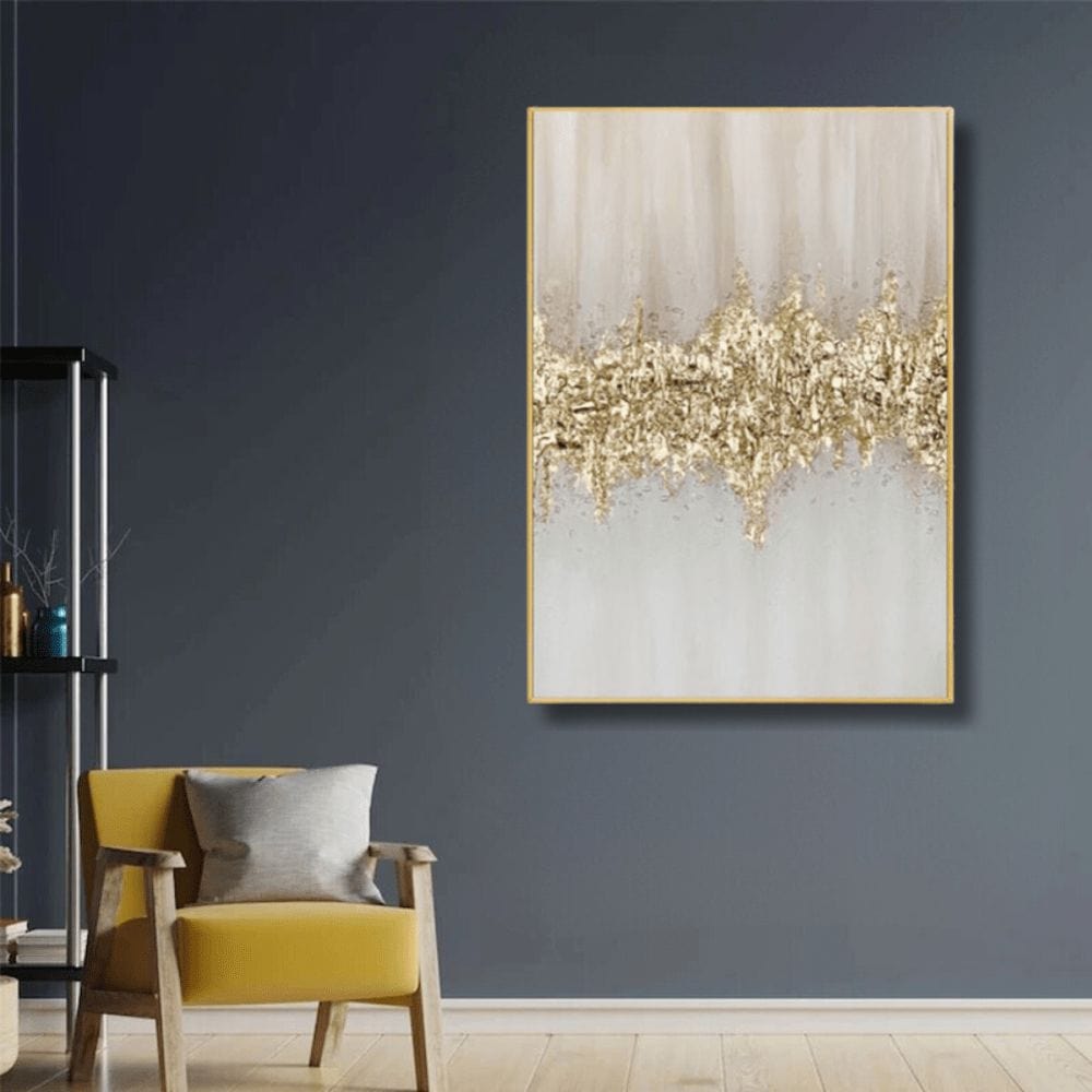 Handmade Acrylic Oil Painting on Canvas with Golden Foil Accents – Limited Edition Large Wall Art for Modern Home Decor 2