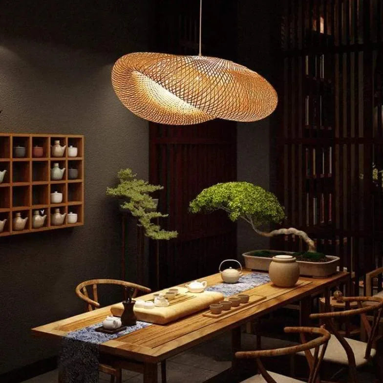 Handmade Bamboo Pendant Lamp – Eco-Friendly Kitchen Pendant Lighting for Dining Room, Warm Light, Adjustable Chain 3