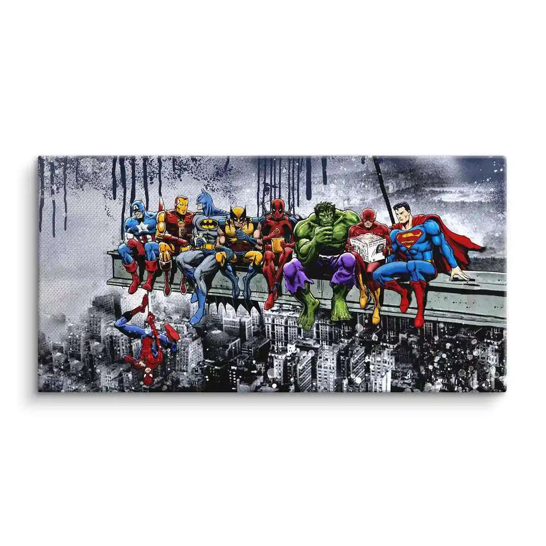 Heroes on Beam Fine Art Print – Superheroes Artwork with Exceptional Quality and Detail, Gallery Hanging Included 0