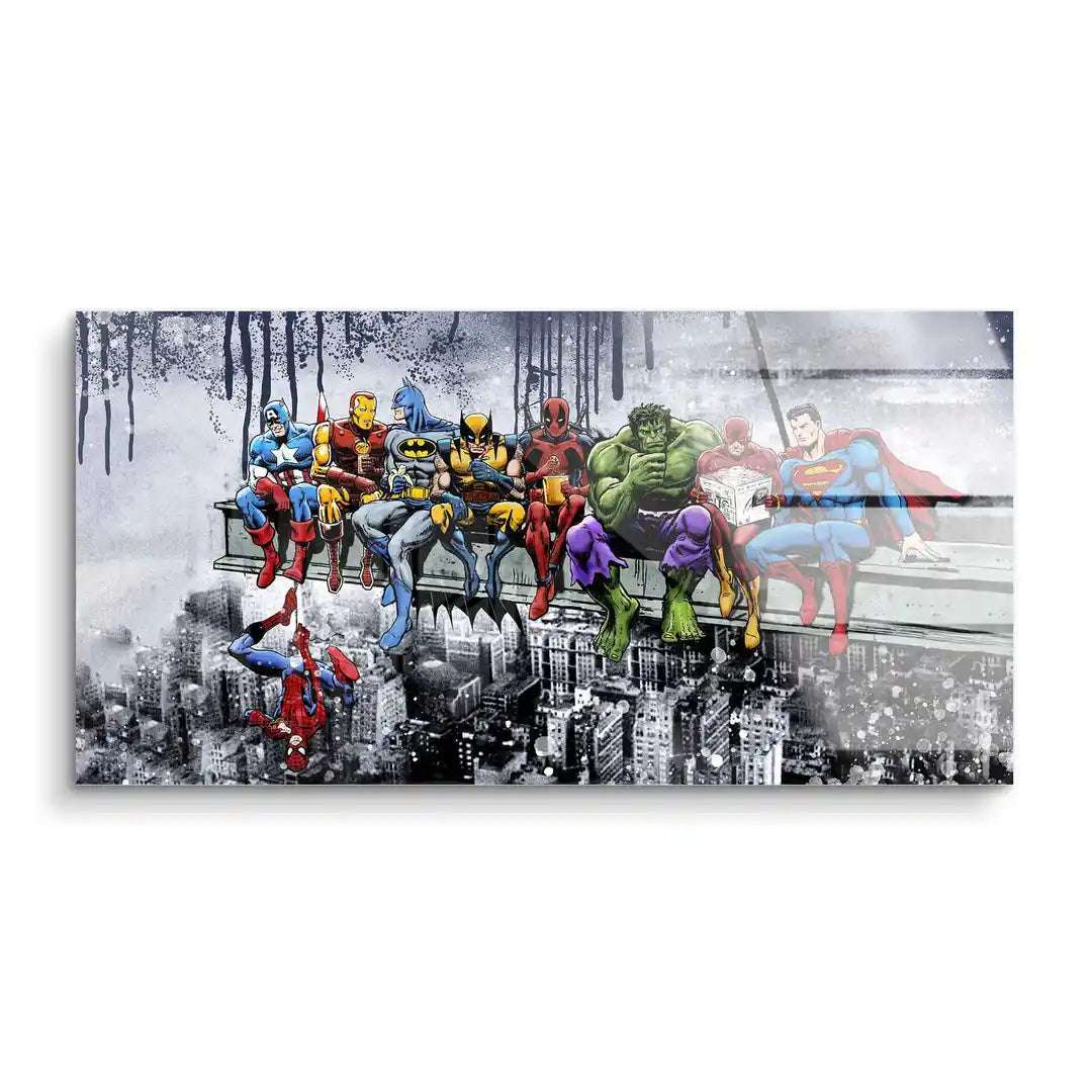 Heroes on Beam Fine Art Print – Superheroes Artwork with Exceptional Quality and Detail, Gallery Hanging Included 1