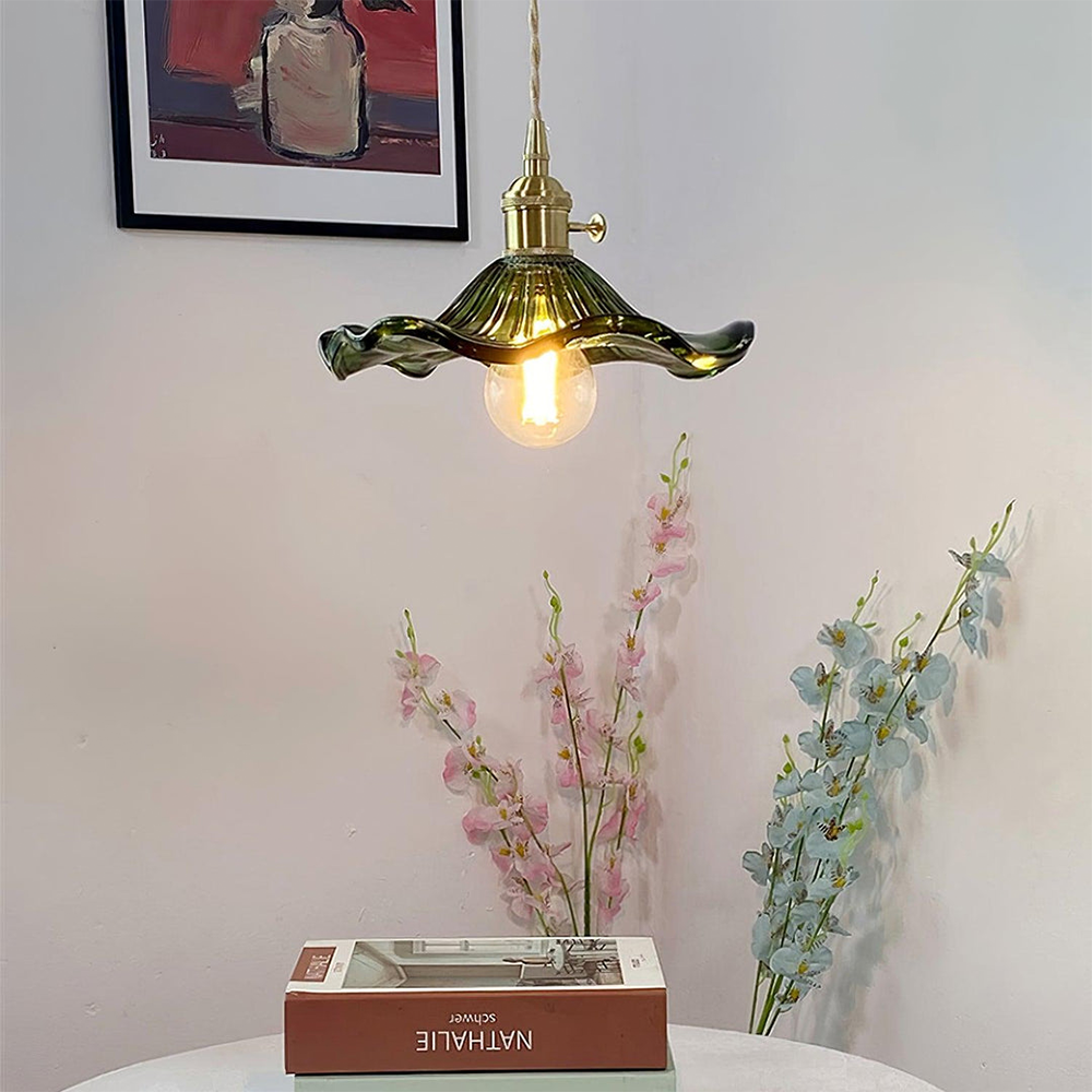 Hibiscus Flower Glass Pendant Light – Adjustable Brass Hanging Light for Kitchen and Home Décor 4