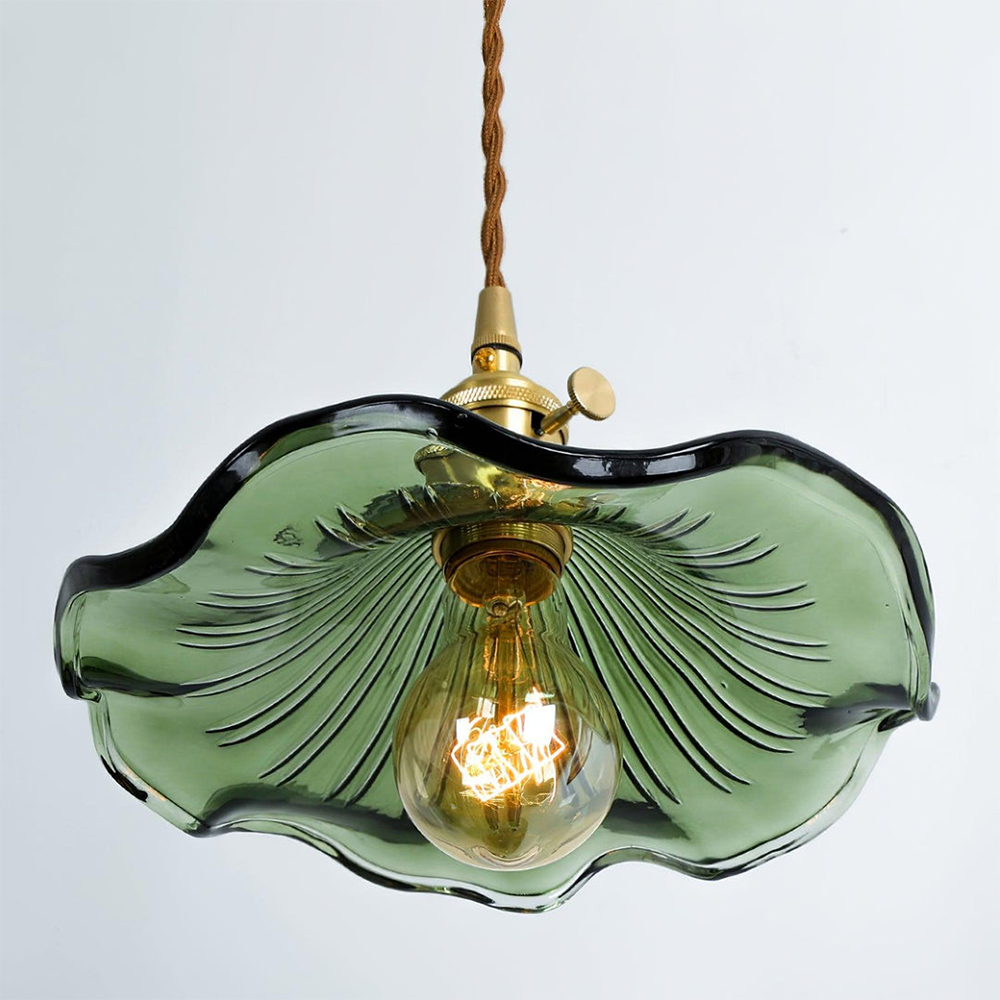 Hibiscus Flower Glass Pendant Light – Adjustable Brass Hanging Light for Kitchen and Home Décor 5