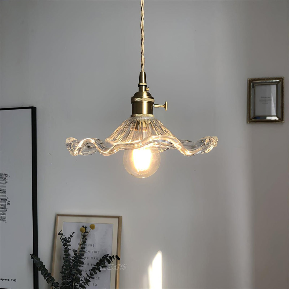 Hibiscus Flower Glass Pendant Light – Adjustable Brass Hanging Light for Kitchen and Home Décor 7