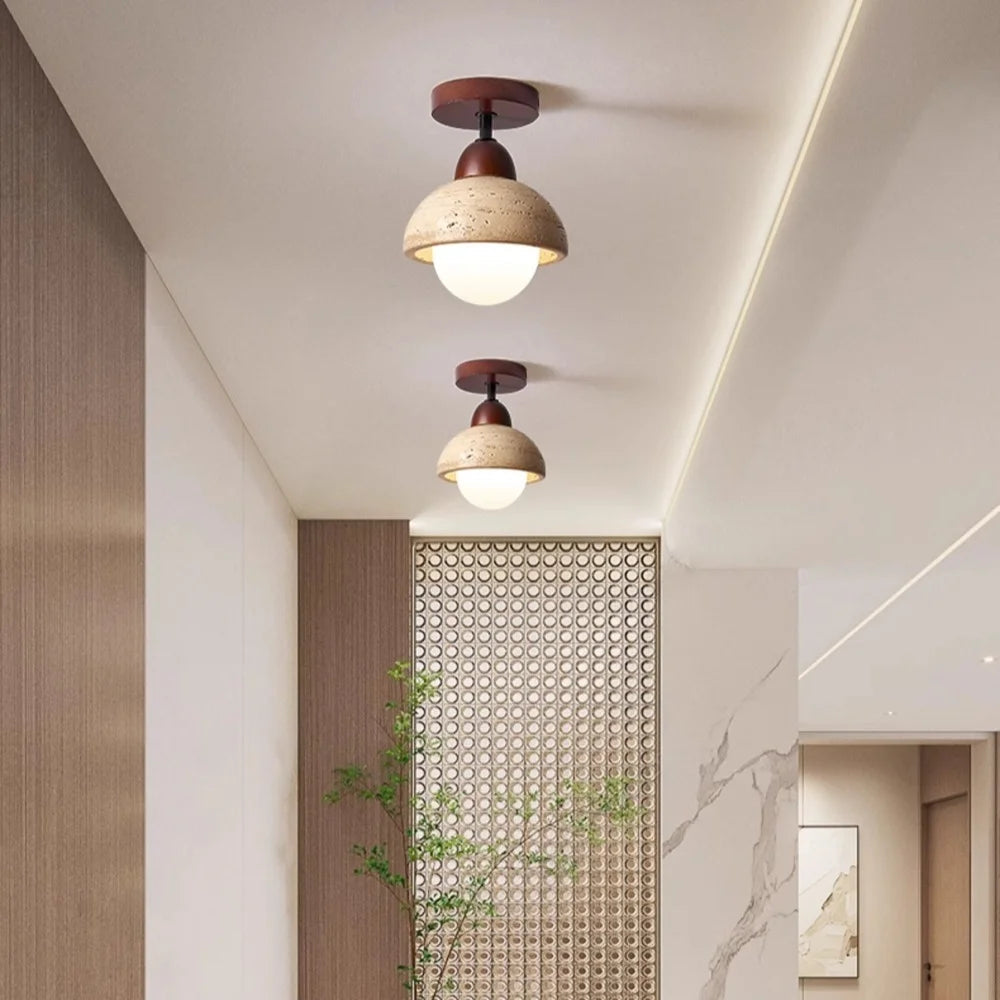 Japandi Style Travertine Ceiling Light Fixture – Elegant Flush Mount Ceiling Lamp for Dining Room and Living Spaces 3