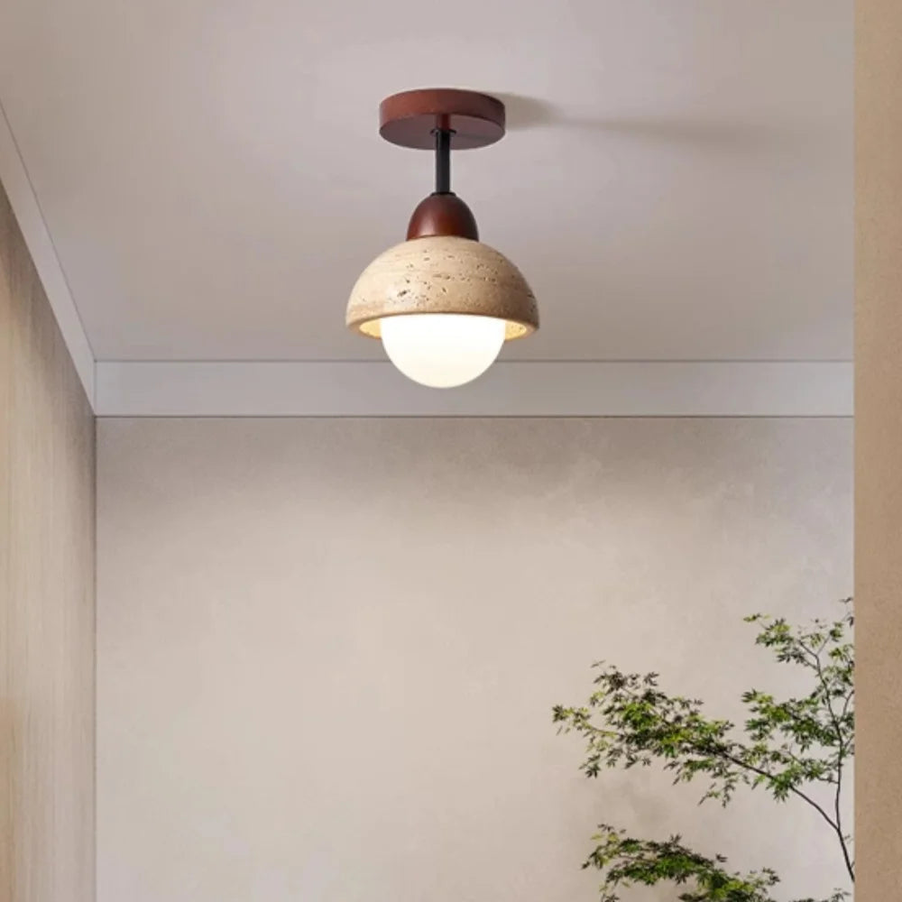 Japandi Style Travertine Ceiling Light Fixture – Elegant Flush Mount Ceiling Lamp for Dining Room and Living Spaces 4