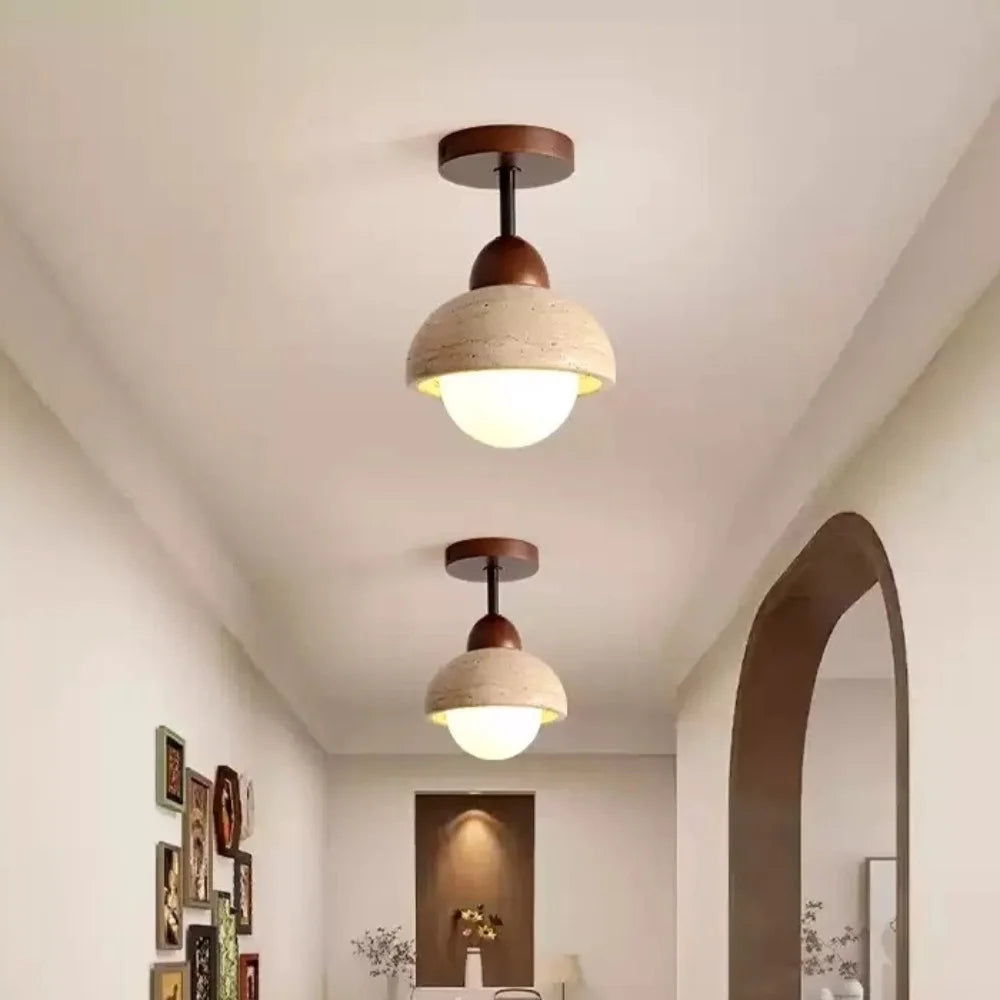 Japandi Style Travertine Ceiling Light Fixture – Elegant Flush Mount Ceiling Lamp for Dining Room and Living Spaces 5