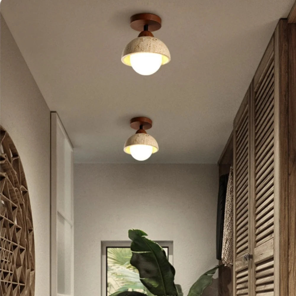 Japandi Style Travertine Ceiling Light Fixture – Elegant Flush Mount Ceiling Lamp for Dining Room and Living Spaces 6